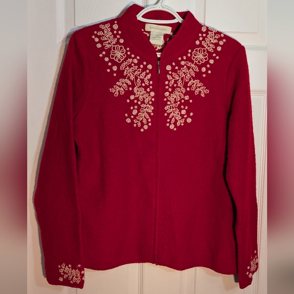 Vintage Appleseed's Women's Red Cardigan 100% Wool Embroidered Feminine Size M - Picture 5 of 14